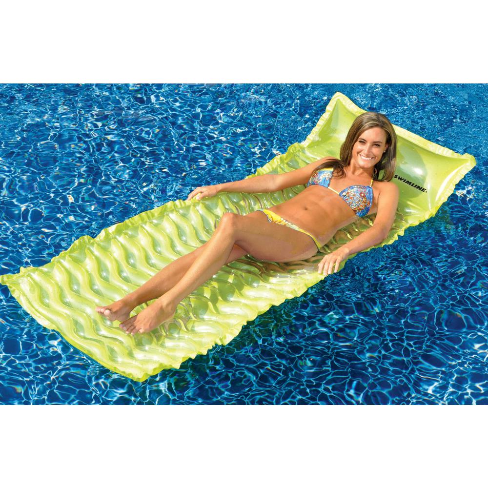 72-Inch Inflatable Lime Green Bubble Swirled Swimming Pool Air Mattress Float. Picture 2