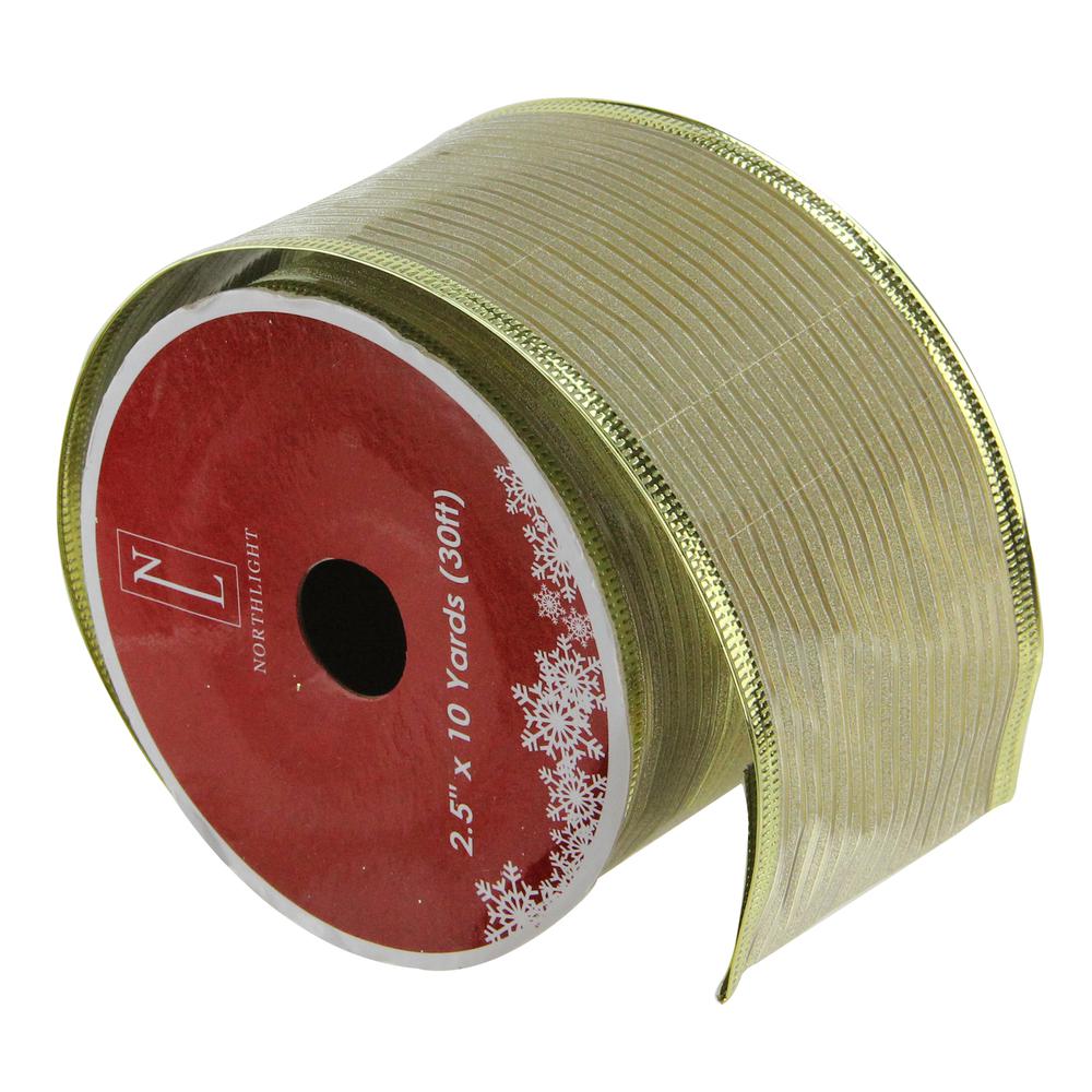Club Pack of 12 Shimmery Gold Wired Christmas Craft Ribbon Spools 2.5" x 120 Yards. Picture 1