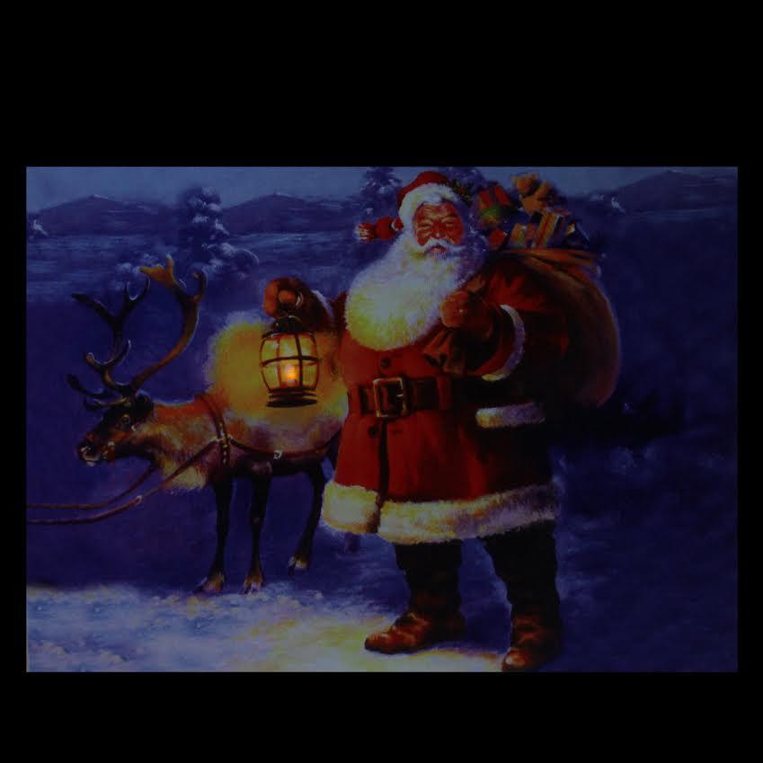 LED Lighted Santa Claus with Reindeer Christmas Canvas Wall Art 11.75" x 15.75". Picture 2
