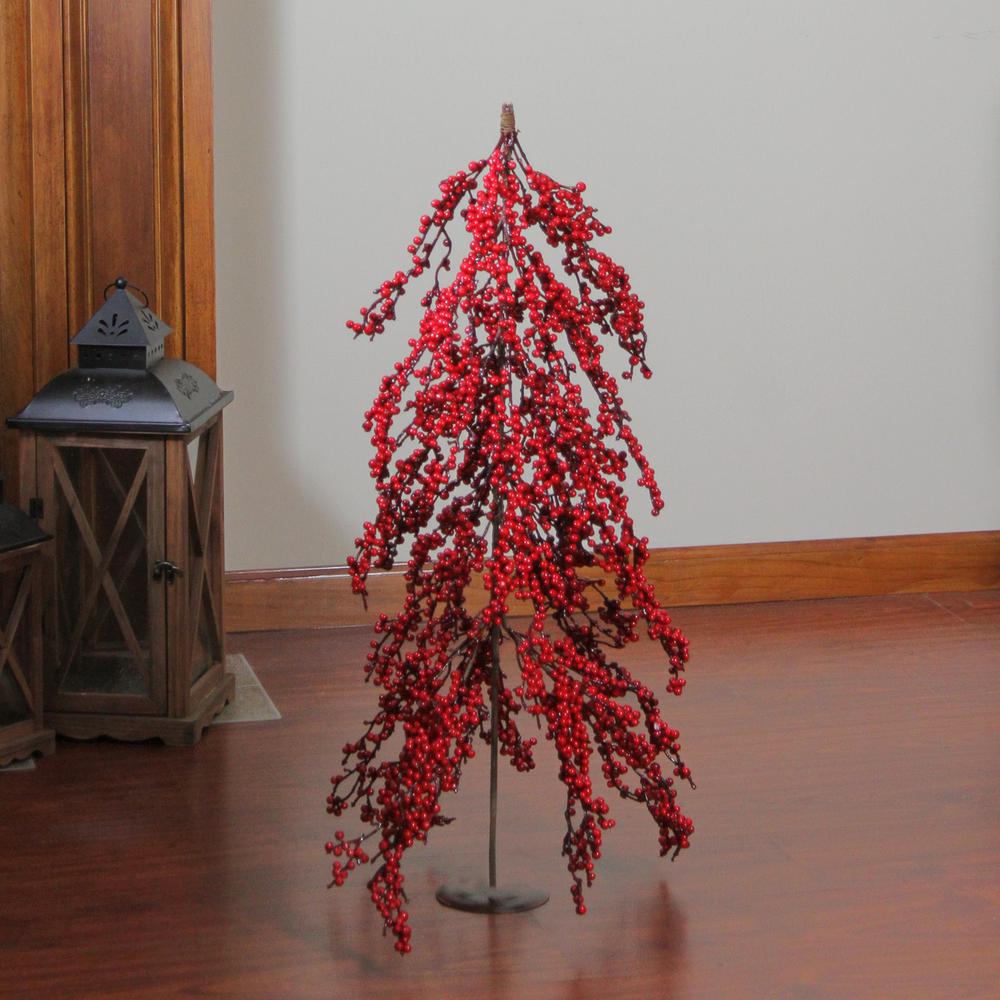 2.5' Red Berries Artificial Upside Down Christmas Tree - Unlit. Picture 2