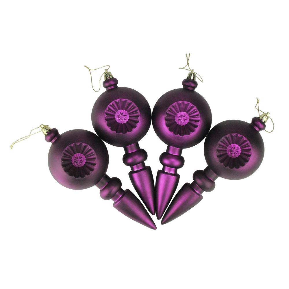 4ct Purple Shatterproof Matte Retro Reflector Christmas Finial Ornaments 7.5". Picture 2