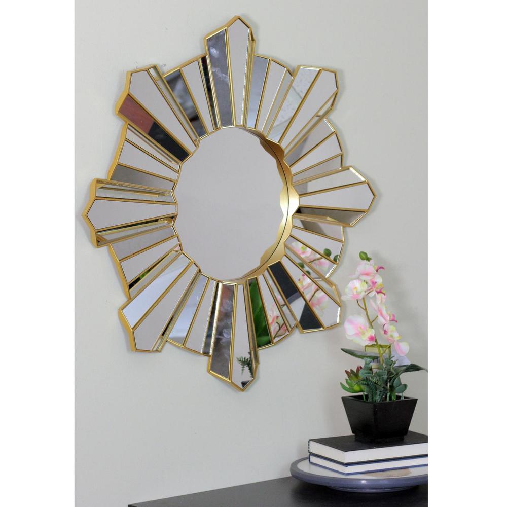 25" Gold and Silver Sunburst Wave Round Mirror Wall Decor. Picture 4