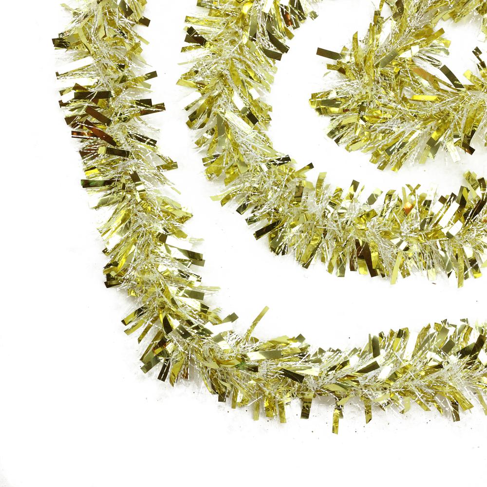 50' Gold and White Wide Cut Christmas Tinsel Garland - Unlit. Picture 1