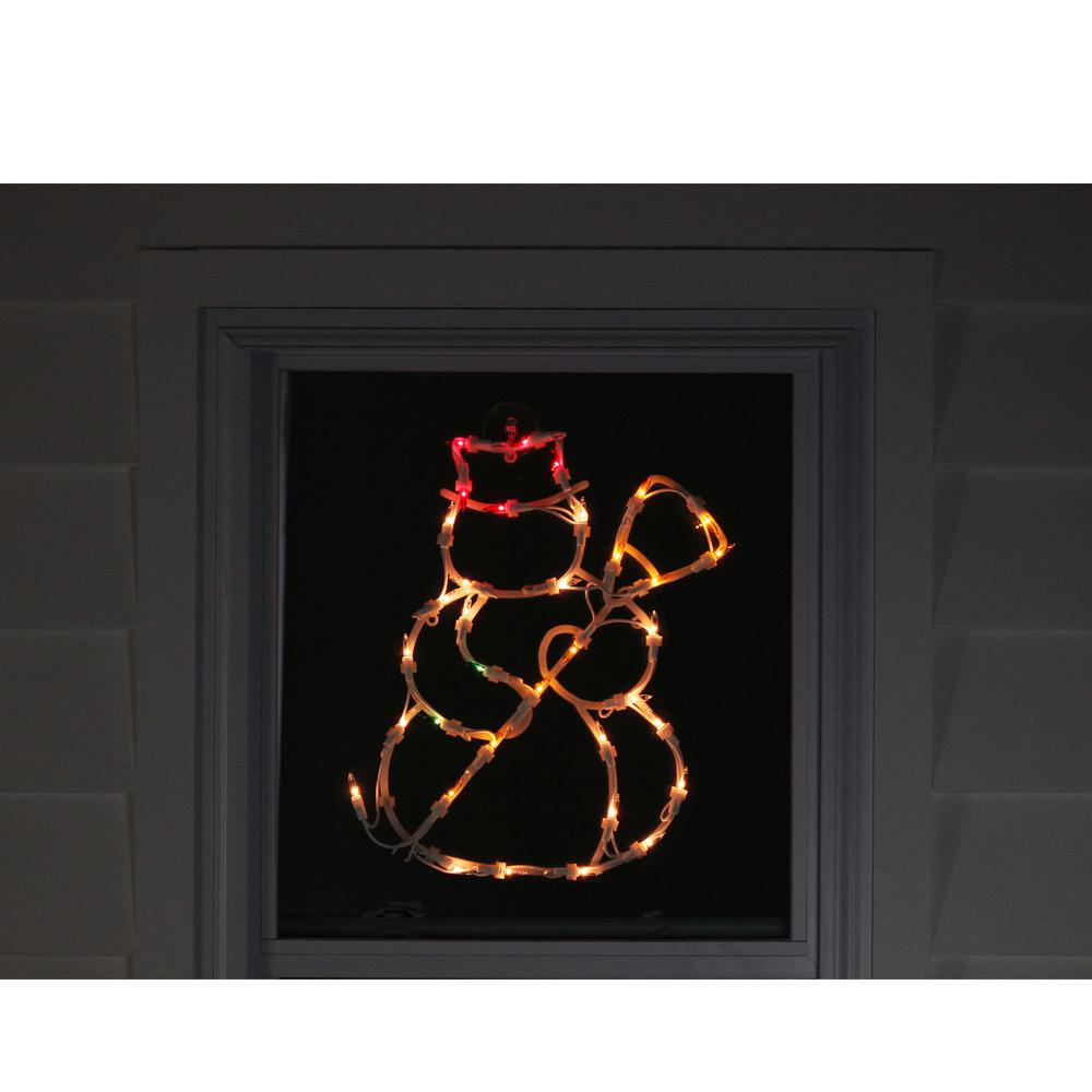 15" Yellow and Red Lighted Snowman Double Sided Christmas Window Silhouette Decoration. Picture 3