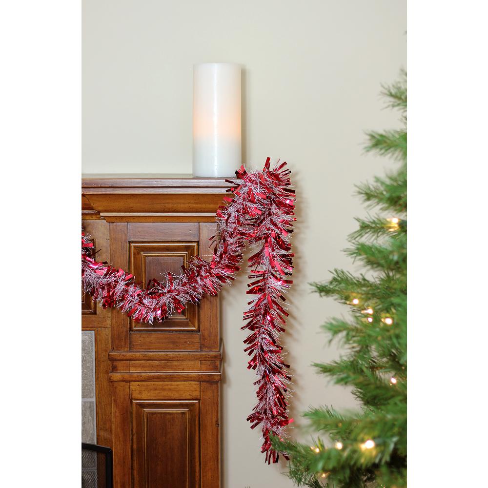 50' x 4" Red and White Wide Cut Snowblush Tinsel Christmas Garland - Unlit. Picture 3