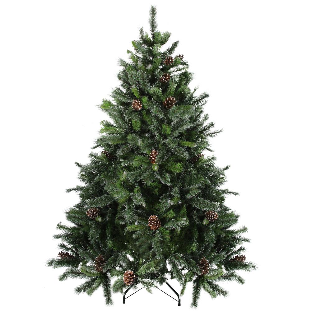 6.5' Full Snowy Delta Pine with Pine Cones Artificial Christmas Tree - Unlit. Picture 1