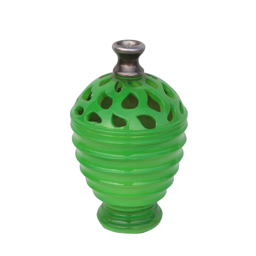 9.5" Lime Green and Gray Decorative Outdoor Patio Cutout Vase. Picture 1