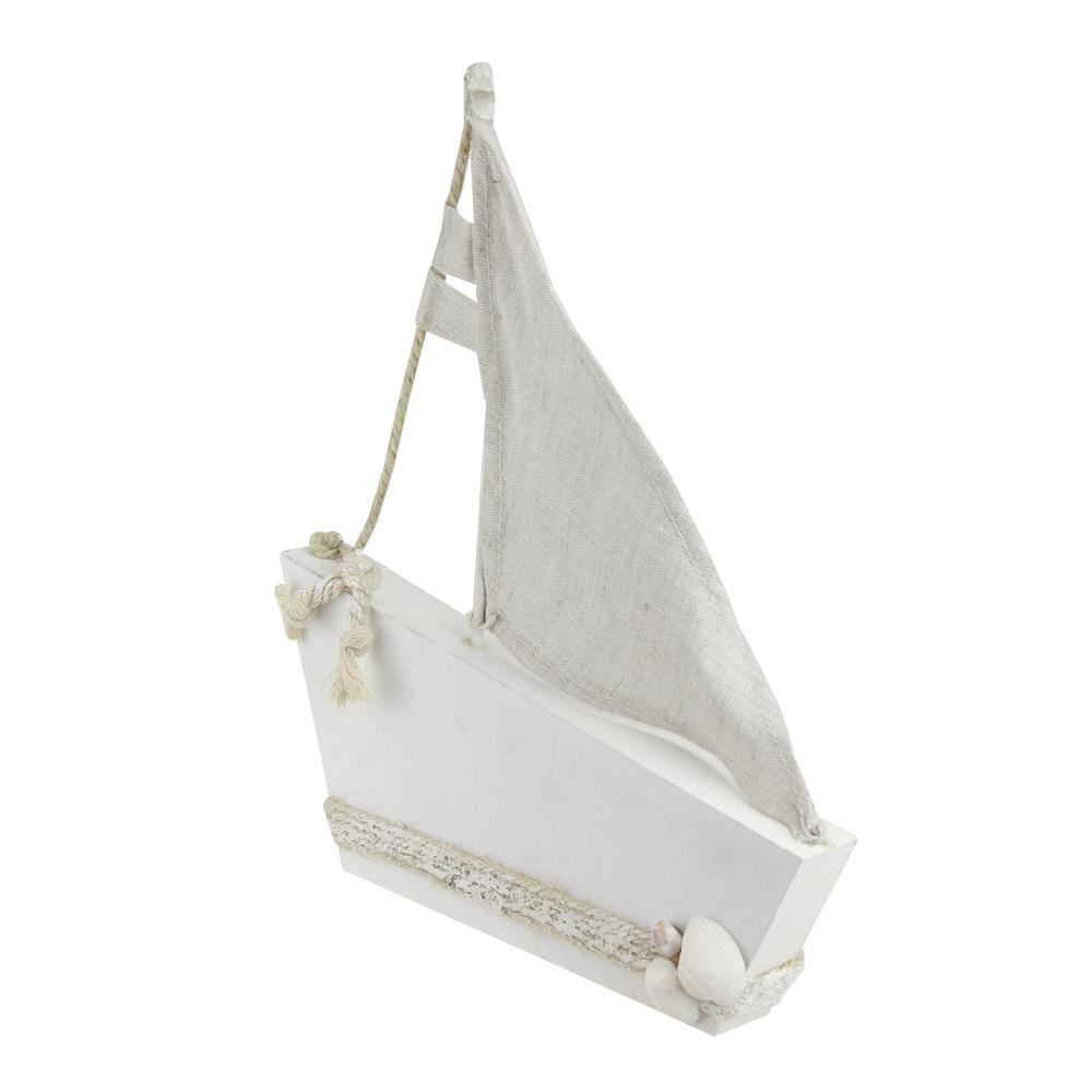11.5" White and Tan Cape Cod Inspired Ship with Sails Table Top Decoration. Picture 2