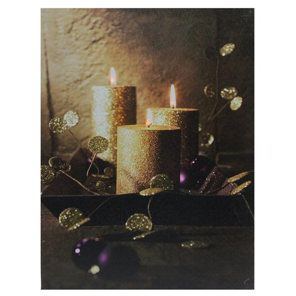 LED Lighted Glittery Gold Flickering Candles Christmas Canvas Wall Art 15.75" x 11.75". Picture 1