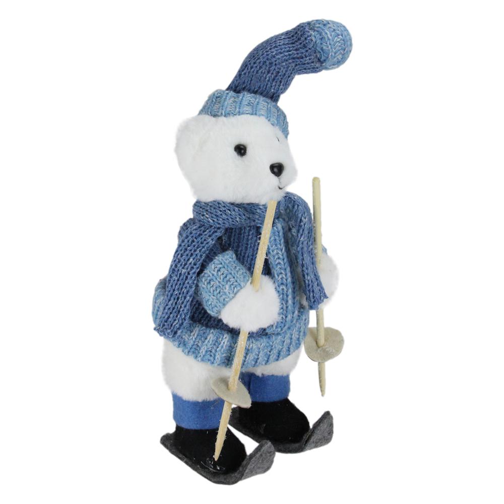 15" White and Blue Skiing Bear Christmas Tabletop Figurine. Picture 2