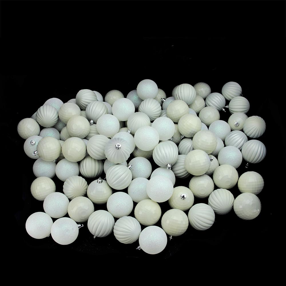100ct White Shatterproof 3-Finish Christmas Ball Ornaments 2.5" (60mm). Picture 1