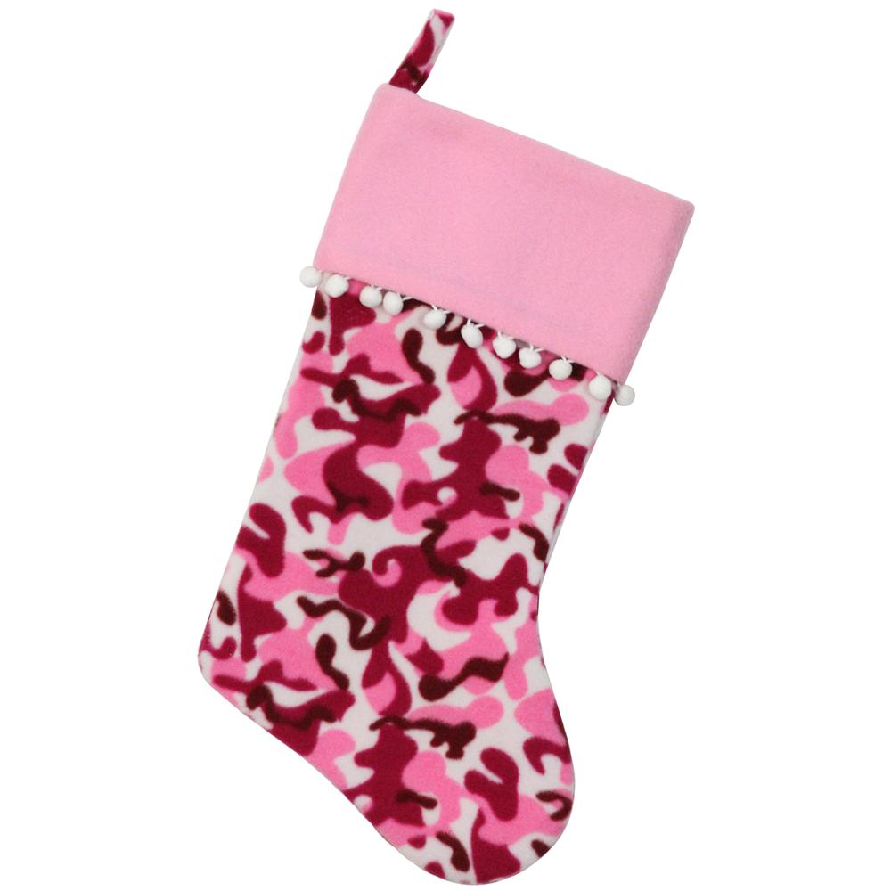15.75" Pink and Brown Camouflage Christmas Stocking with Cuff. The main picture.