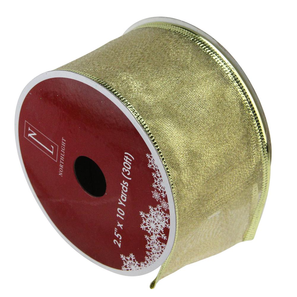 Club Pack of 12 Gold Wired Christmas Craft Ribbon Spools 2.5" x 120 Yards. Picture 1