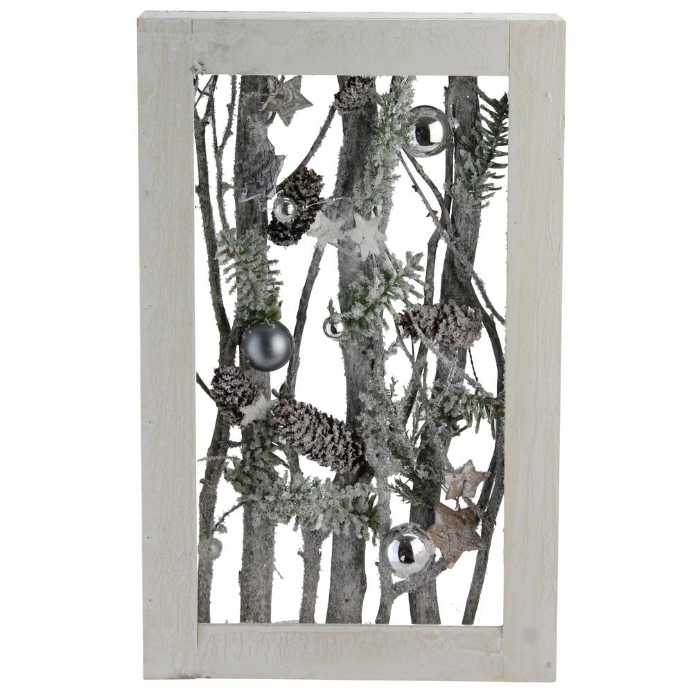 14.25" Decorated Standing Birch Branches in Wood Frame Table or Wall Decoration. Picture 1