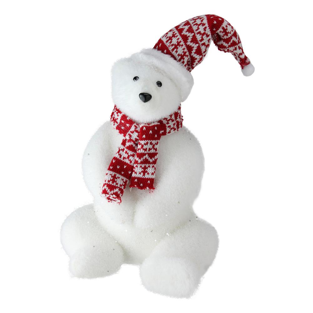 17" Glitter Polar Bear in Nordic Hat and Scarf Christmas Decor. The main picture.