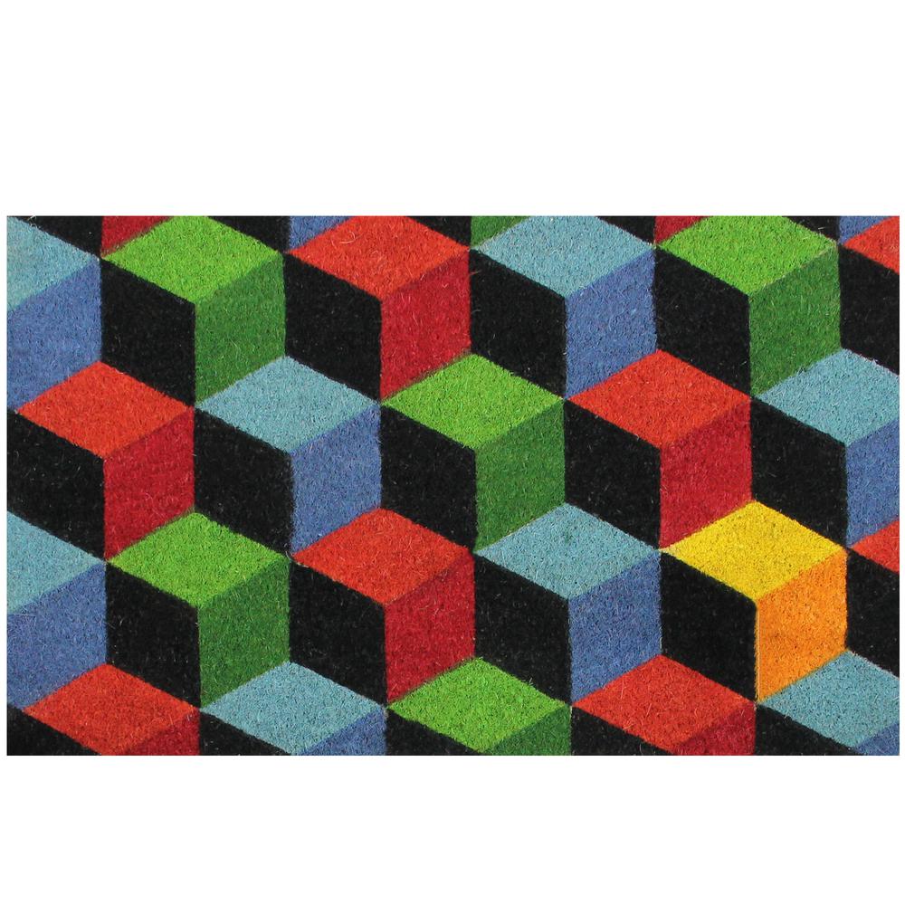 Red and Green 3D Cube Design Rectangular Outdoor Doormat 29" x 18". Picture 1