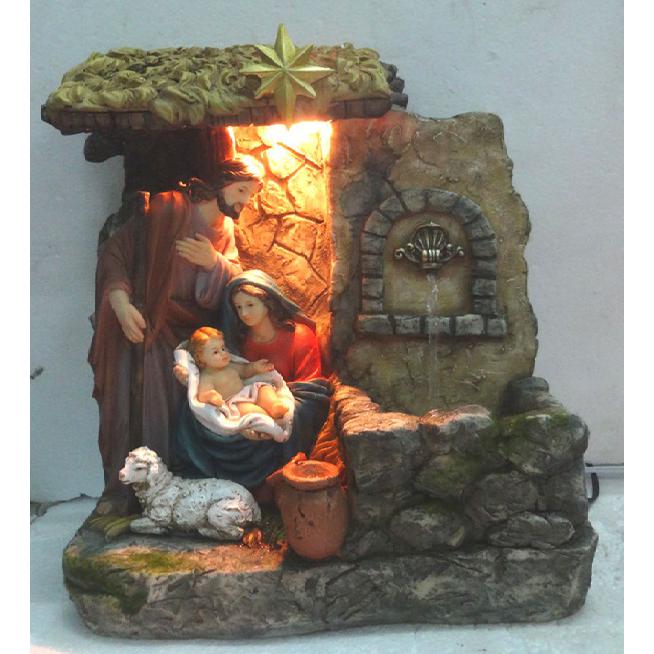 14" Brown and Gray Holy Family Religious Nativity Fountain with Lamp Tabletop Christmas Decoration. Picture 3