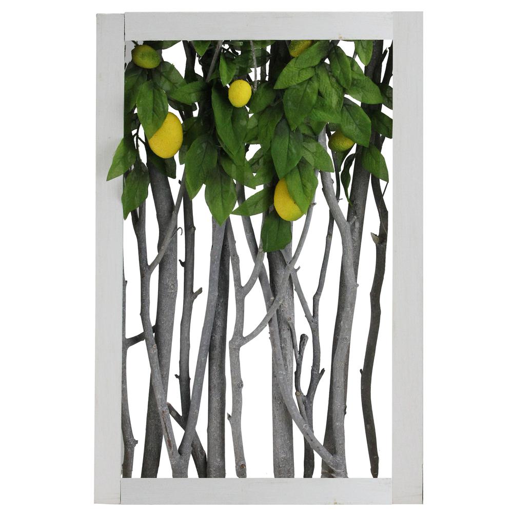 18.5" White Birch Branch Lemon Tree Rustic Wooden Frame Decoration. Picture 1