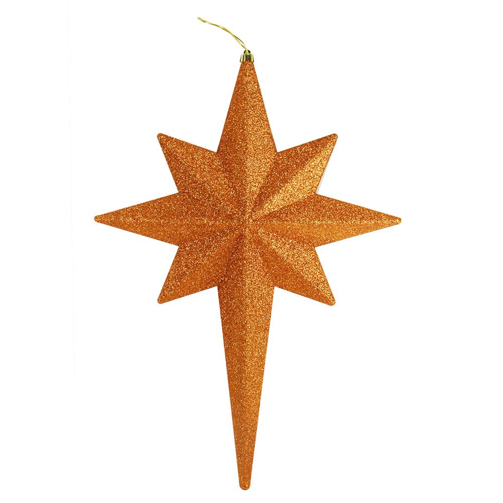 20" Burnt Orange Glittered Bethlehem Star Shatterproof Christmas Ornament. Picture 1