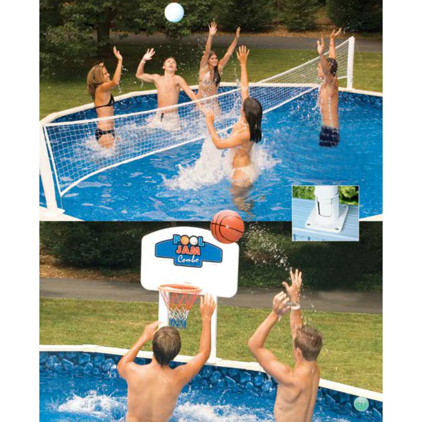 30' Pool Jam Combo Basketball and Volleyball Swimming Pool Game. Picture 1
