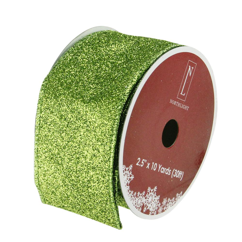 Club Pack of 12 Lime Green Solid Shimmering Wired Christmas Craft Ribbons - 2.5" x 120 Yards. The main picture.