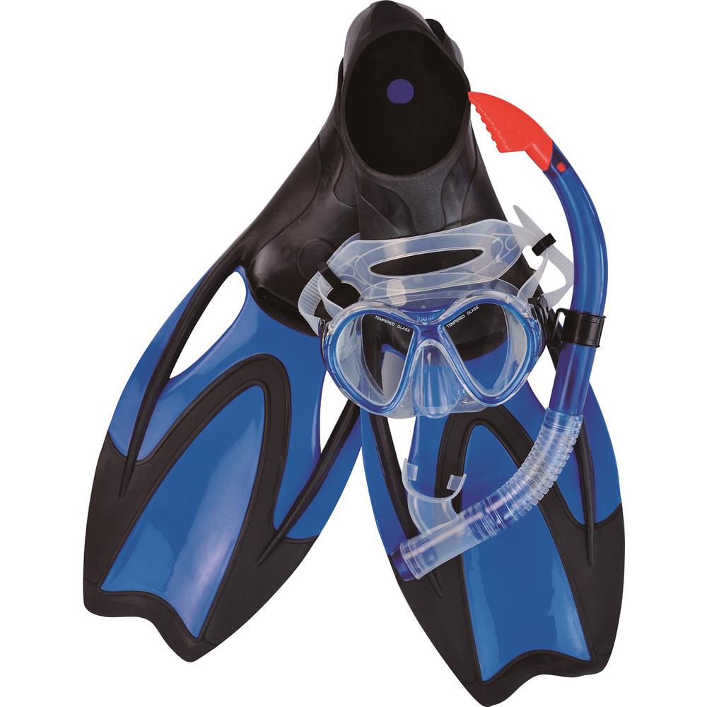 14+ Years - Blue Swim Fins  Snorkel and Goggle Pool Set - Medium. Picture 1