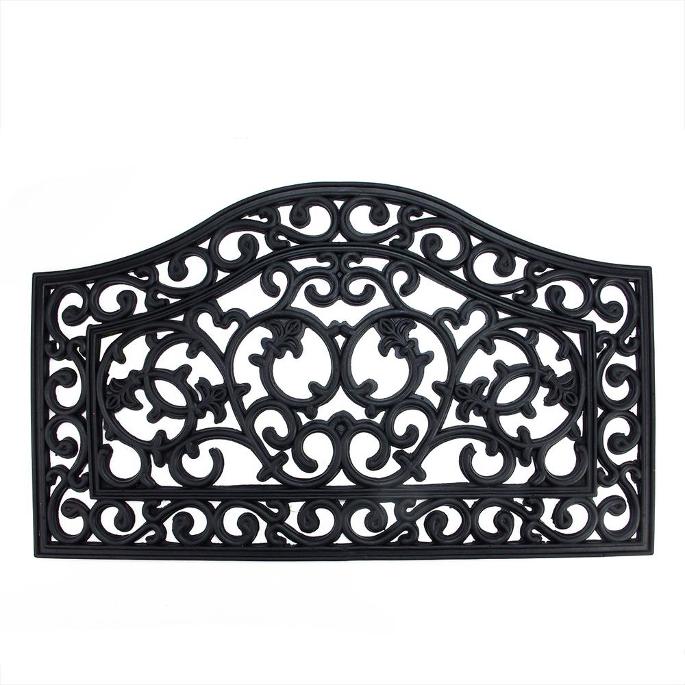 Black Scroll with Curved Top Rectangular Door Mat 29.5" x 17.75". Picture 1