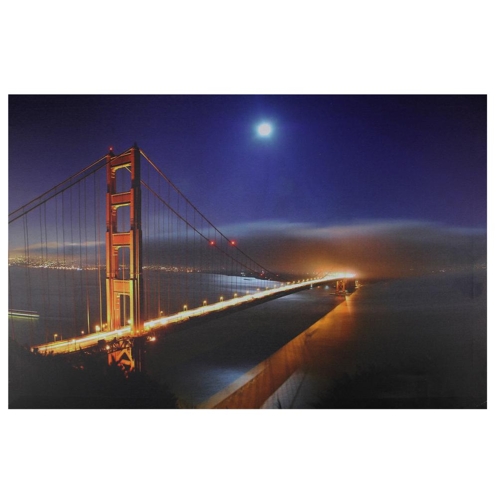 LED Lighted Famous San Francisco Golden Gate Bridge Canvas Wall Art 15.75" x 23.5". Picture 1
