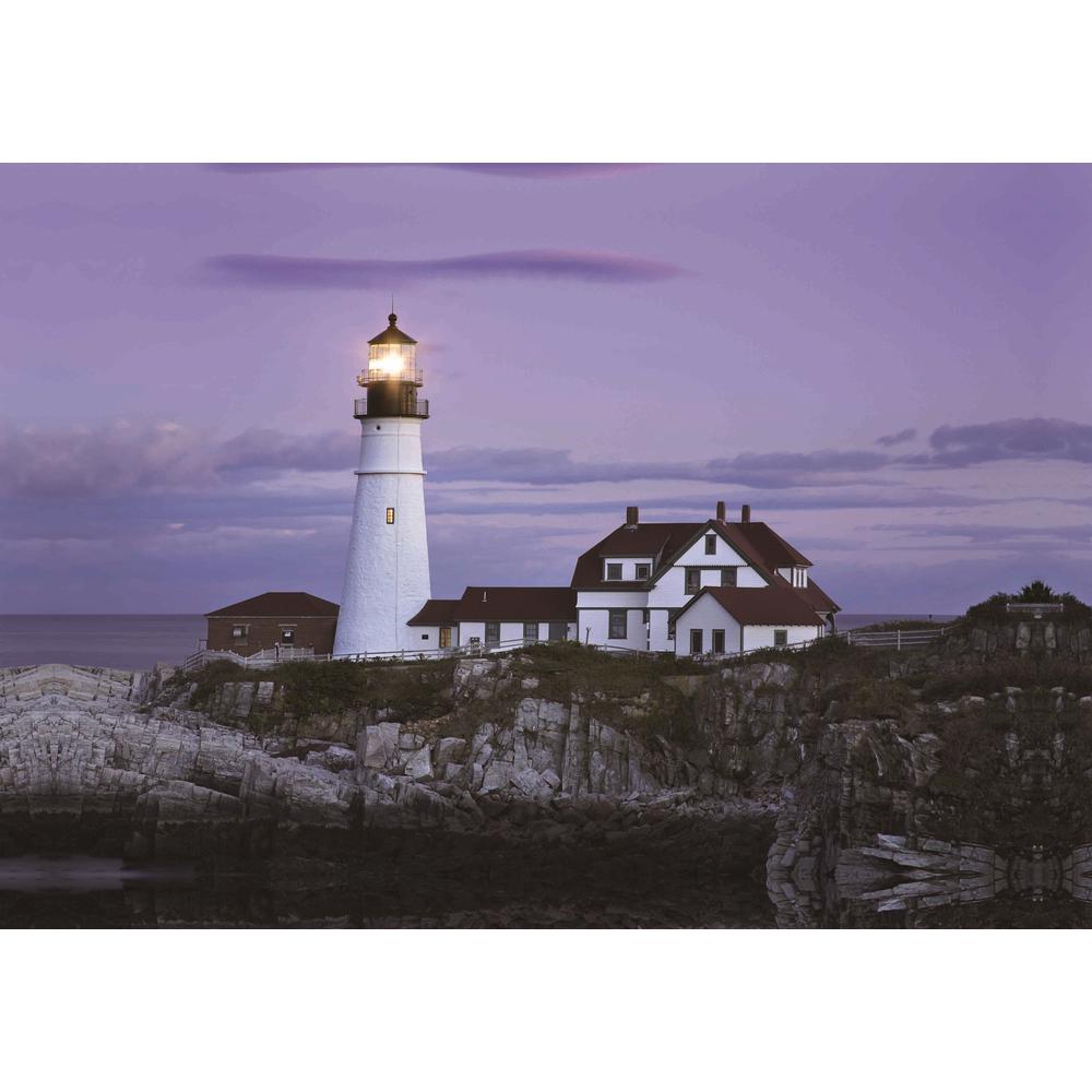 LED Lighted Coastal Lighthouse Home with Sunset Canvas Wall Art 15.75" x 23.5". Picture 1
