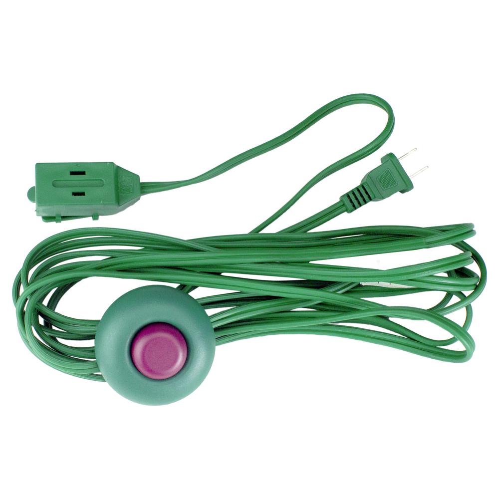 15' Green Indoor Power Extension Cord with 3-Outlets and Foot Switch. Picture 1