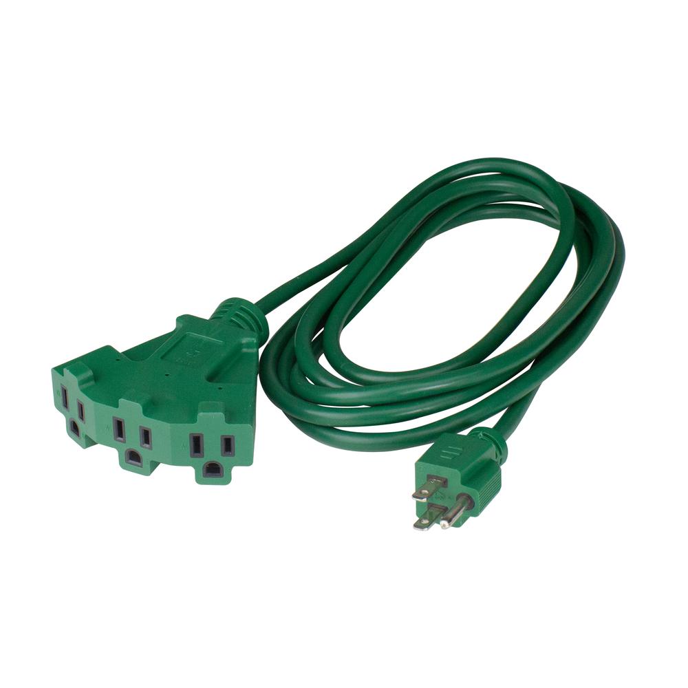 10' Green 3-Prong Outdoor Extension Power Cord with Fan Style Connector. Picture 1