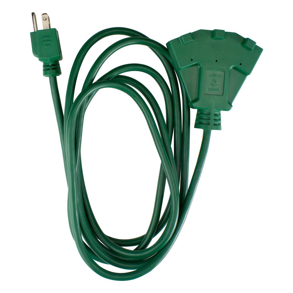 10' Green 3-Prong Outdoor Extension Power Cord with Fan Style Connector. Picture 2