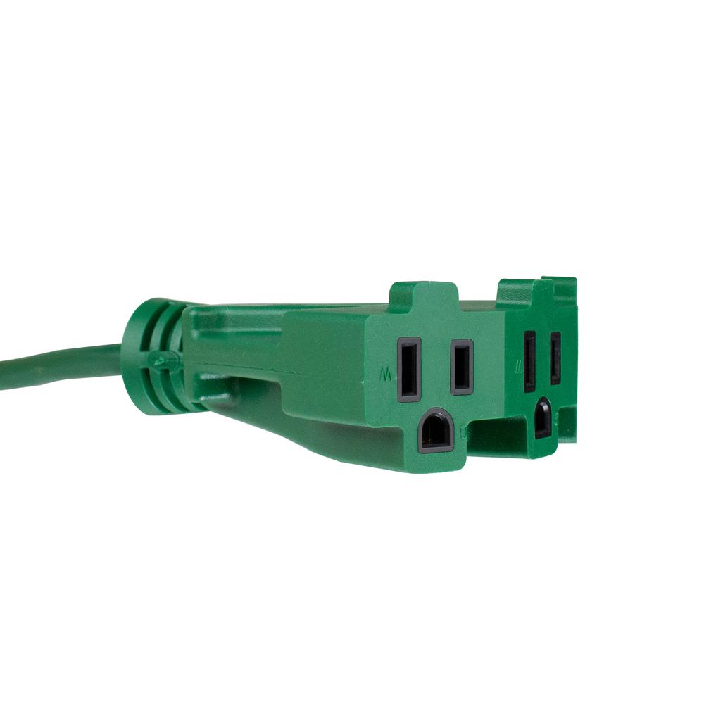10' Green 3-Prong Outdoor Extension Power Cord with Fan Style Connector. Picture 3