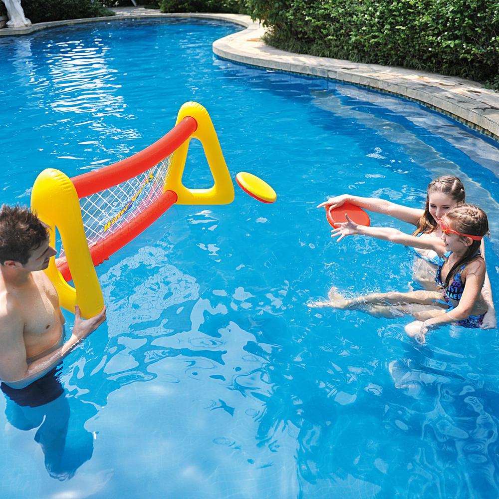 51" Inflatable Red and Yellow Swimming Pool Frisbee Game Set. Picture 3
