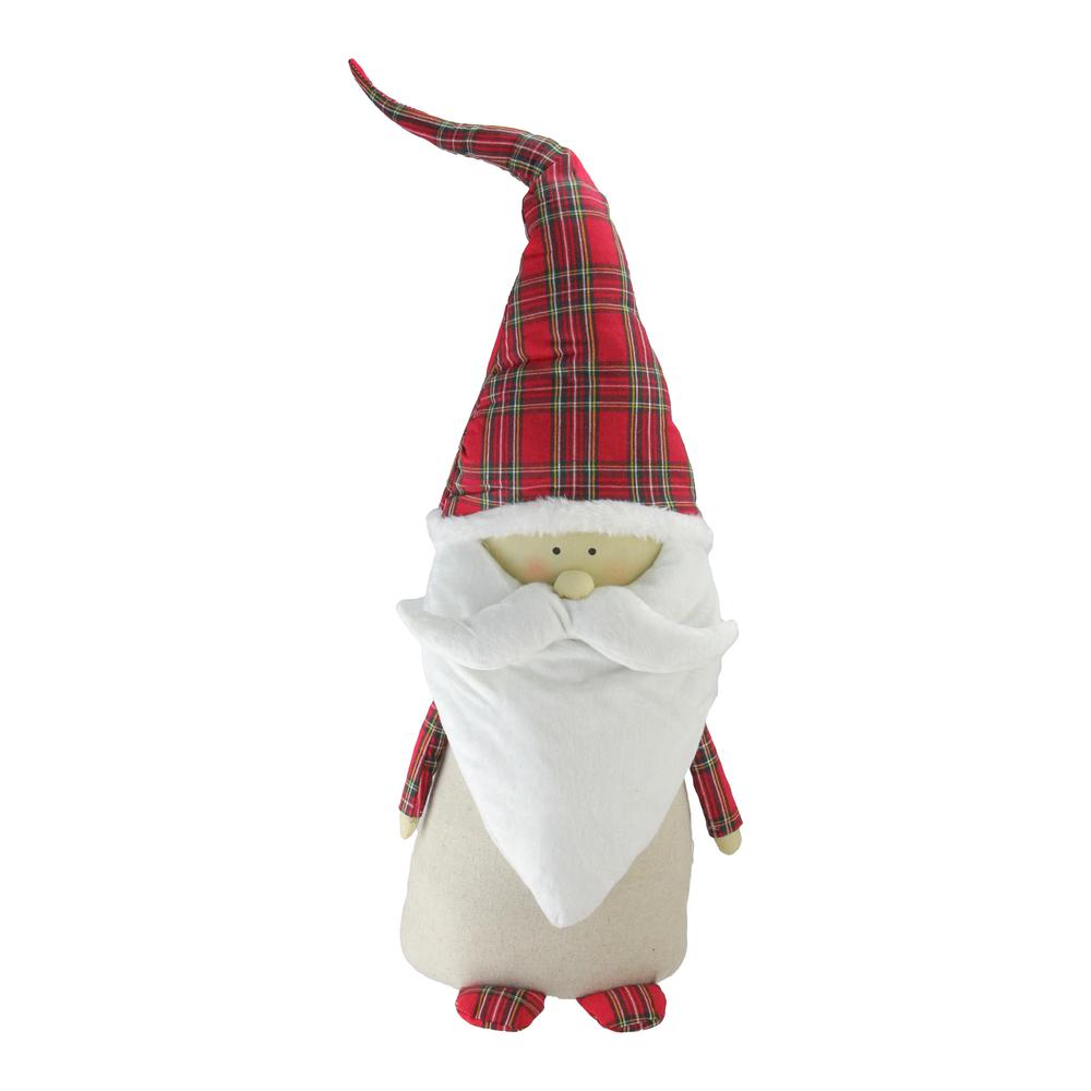 26" White and Red Santa Claus Gnome with Plaid Hat Christmas Figurine. Picture 1