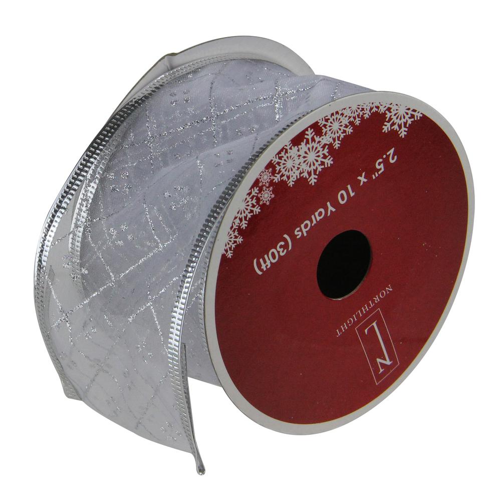 Club Pack of 12 Shimmering Silver Diamond Wired Christmas Craft Ribbon Spools - 2.5" x 120 Yards. Picture 1