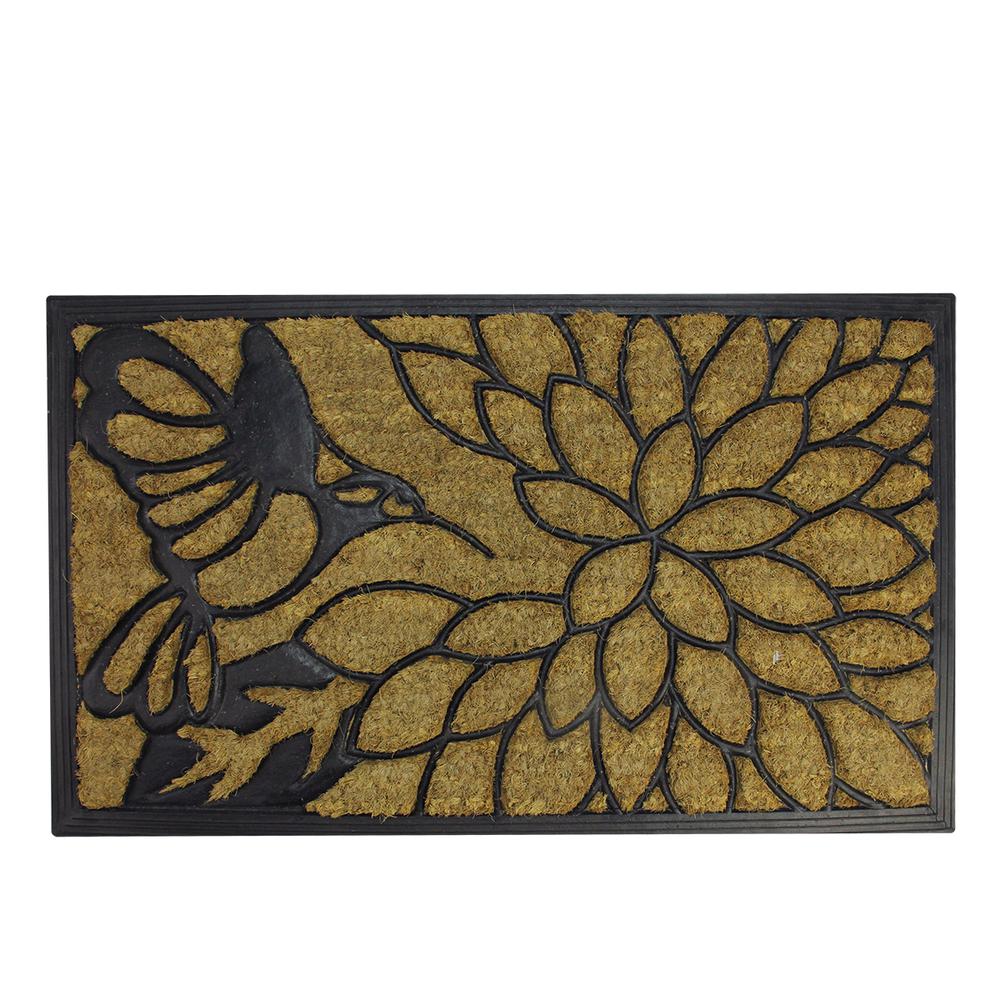 Black Hummingbird with Floral Accent Rectangular Doormat 29 x 17. The main picture.