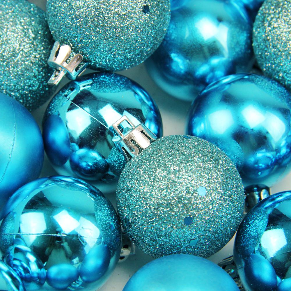 96ct Turquoise Blue Shatterproof 4-Finish Christmas Ball Ornaments 1.5" (40mm). Picture 2