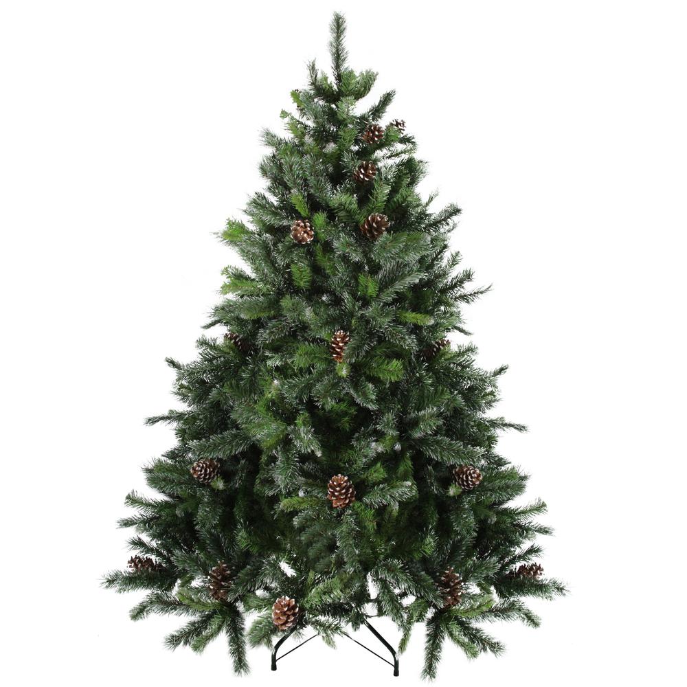 7' Full Snowy Delta Pine with Cones Artificial Christmas Tree  Unlit. Picture 1