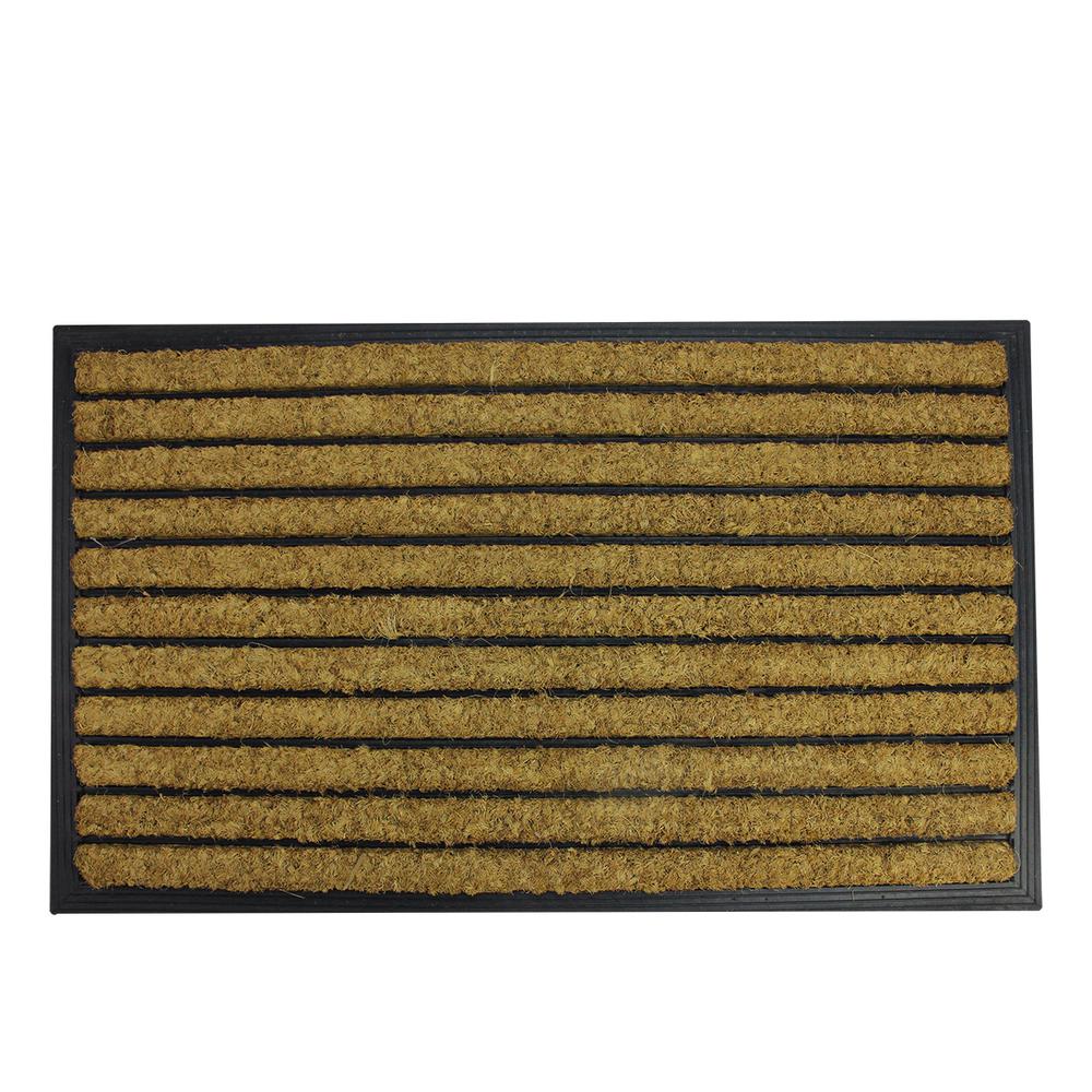 Black and Brown Striped Non-Skid Outdoor Rectangular Doormat 17.75" x 29.5". The main picture.