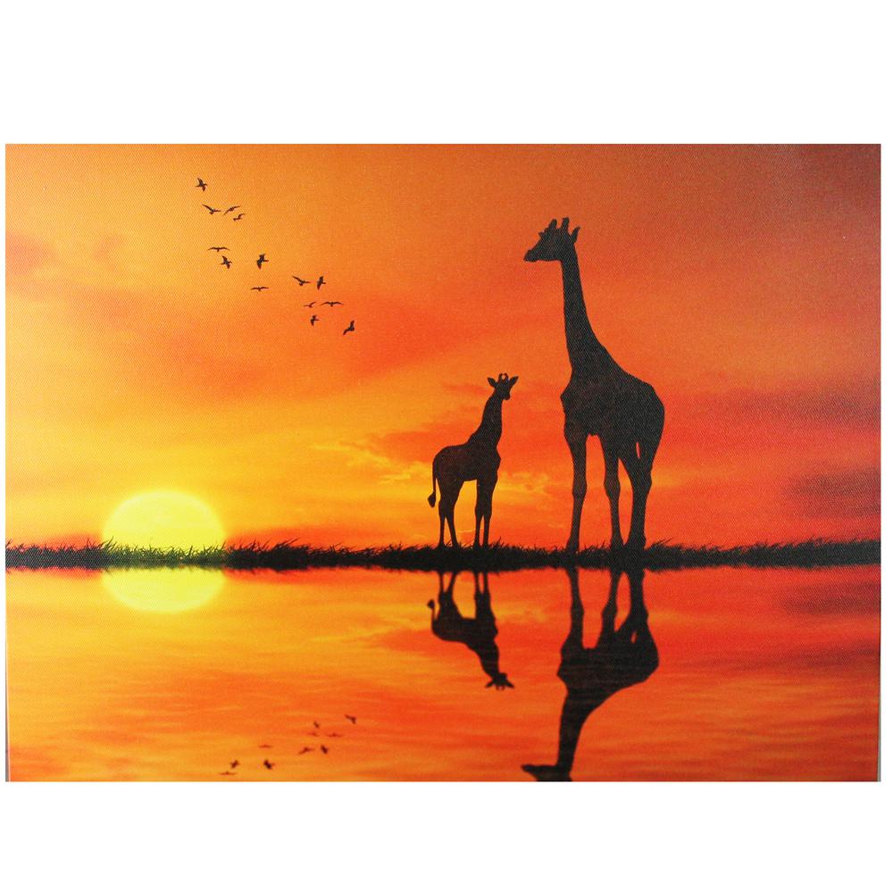 Safari Sunset LED Back Lit Giraffe and Baby Canvas Wall Art 11.75" x 15.75". Picture 1
