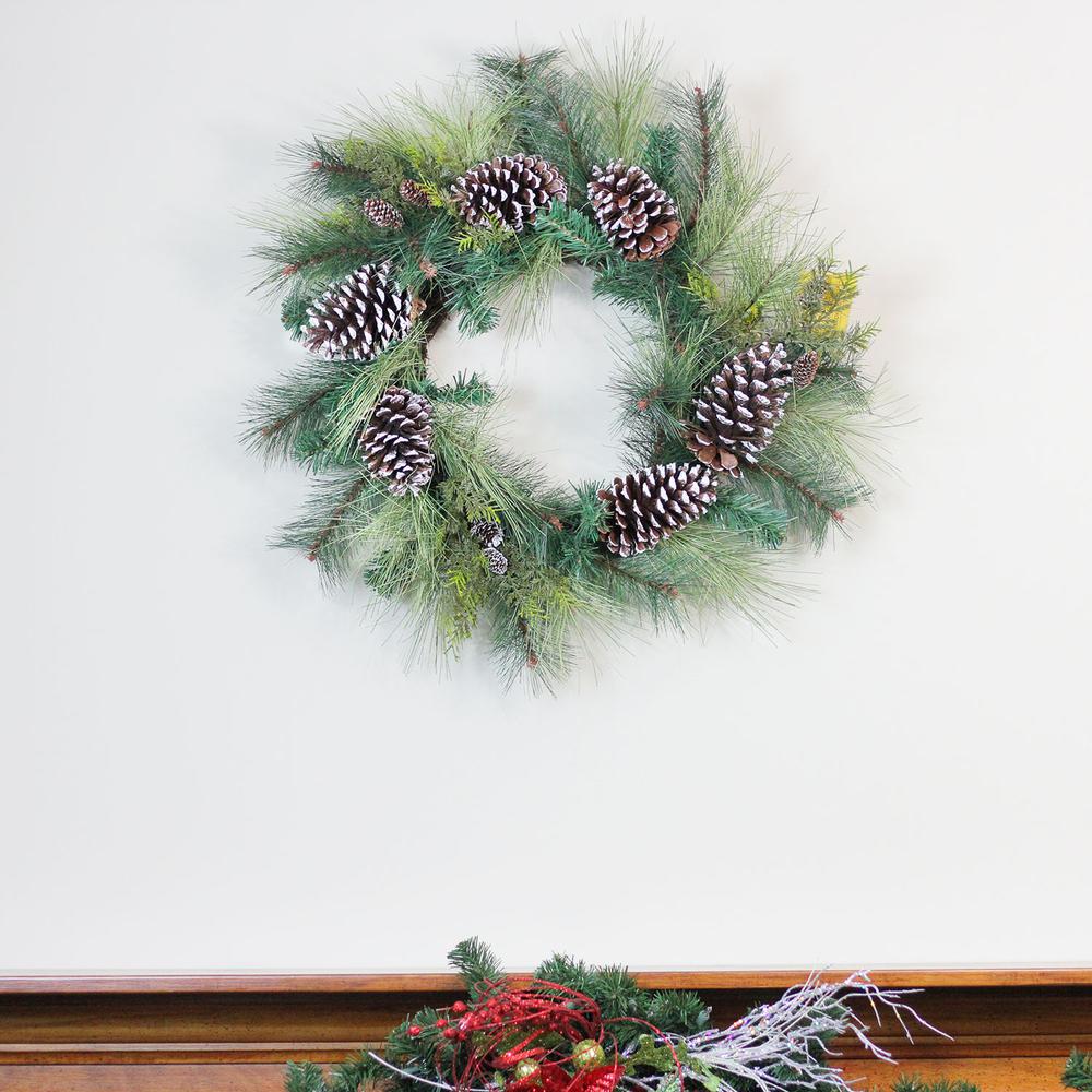 Mixed Long Needle Pine and Pine Cone Artificial Christmas Wreath - 28-Inch  Unlit. Picture 3