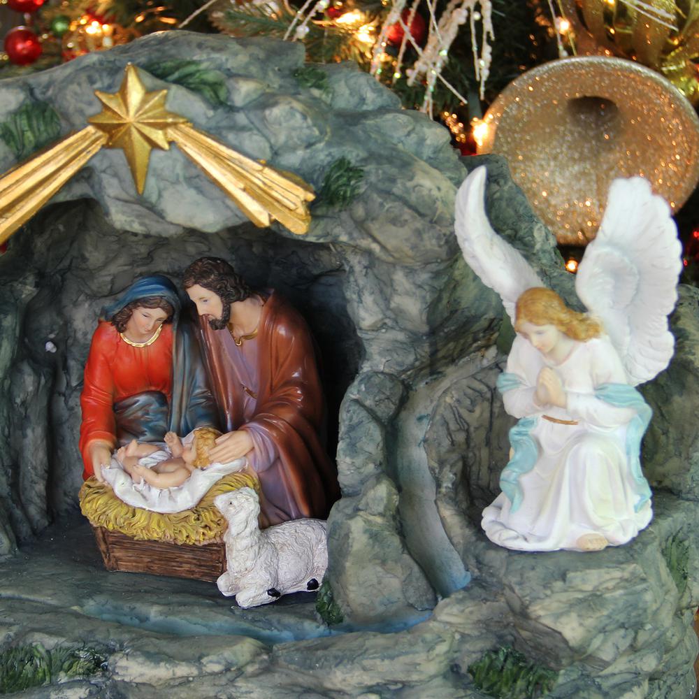 18.5" Holy Family and Angel Religious Nativity Fountain with Lamp Tabletop Christmas Decoration. Picture 2