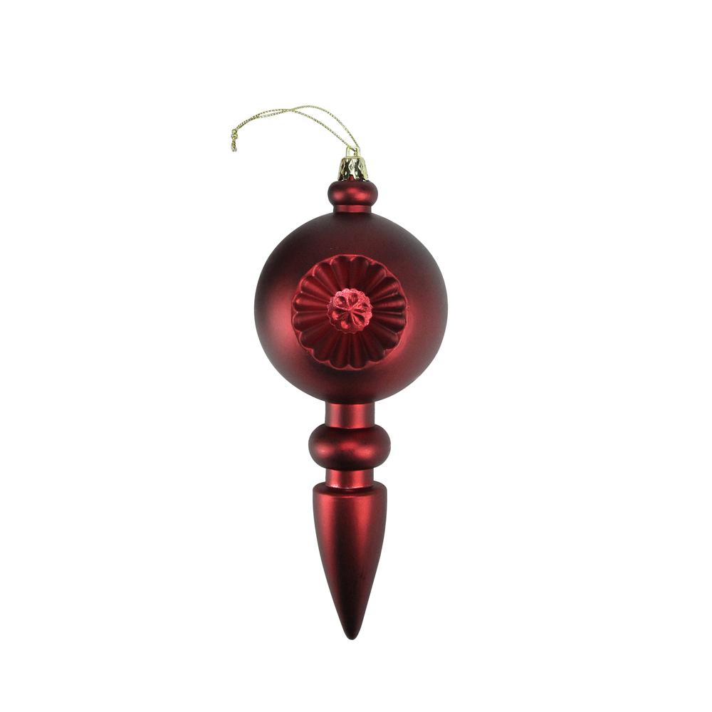 4ct Burgundy Red Retro Reflector Shatterproof Christmas Finial Ornaments 7.5". The main picture.