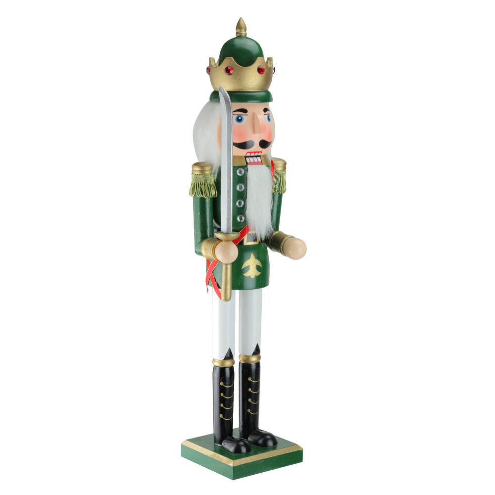 24" Green and Gold Christmas Nutcracker King with Sword. Picture 2