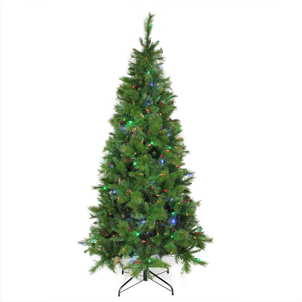 7' Pre-Lit Slim Mount Beacon Pine Artificial Christmas Tree - Multicolor LED Lights. Picture 2