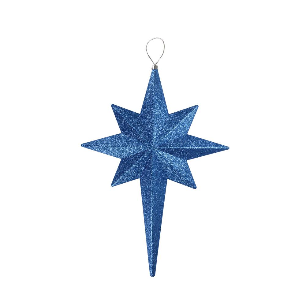 20" Blue and Silver Glittered Bethlehem Star Shatterproof Christmas Ornament. Picture 1
