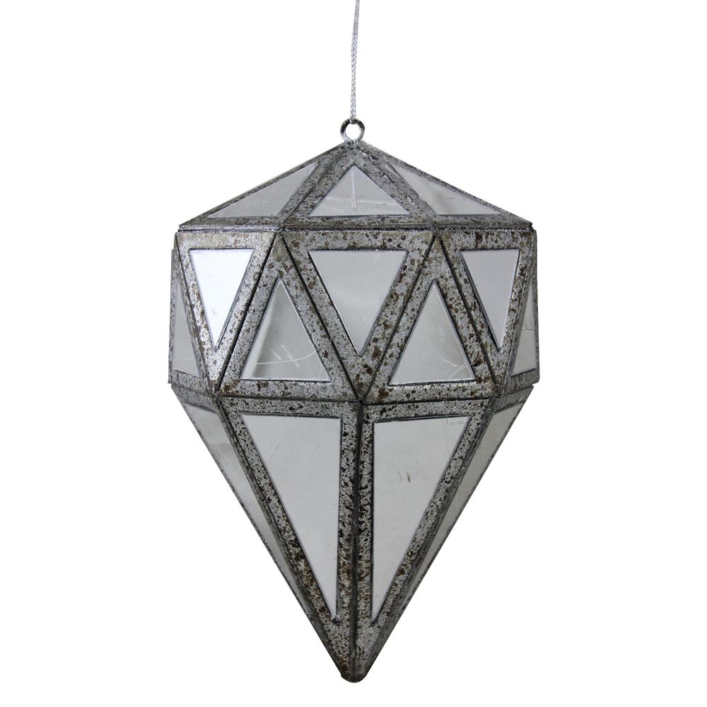 5.5" Gray and Clear Mirrored Geometric Drop Christmas Ornament. The main picture.