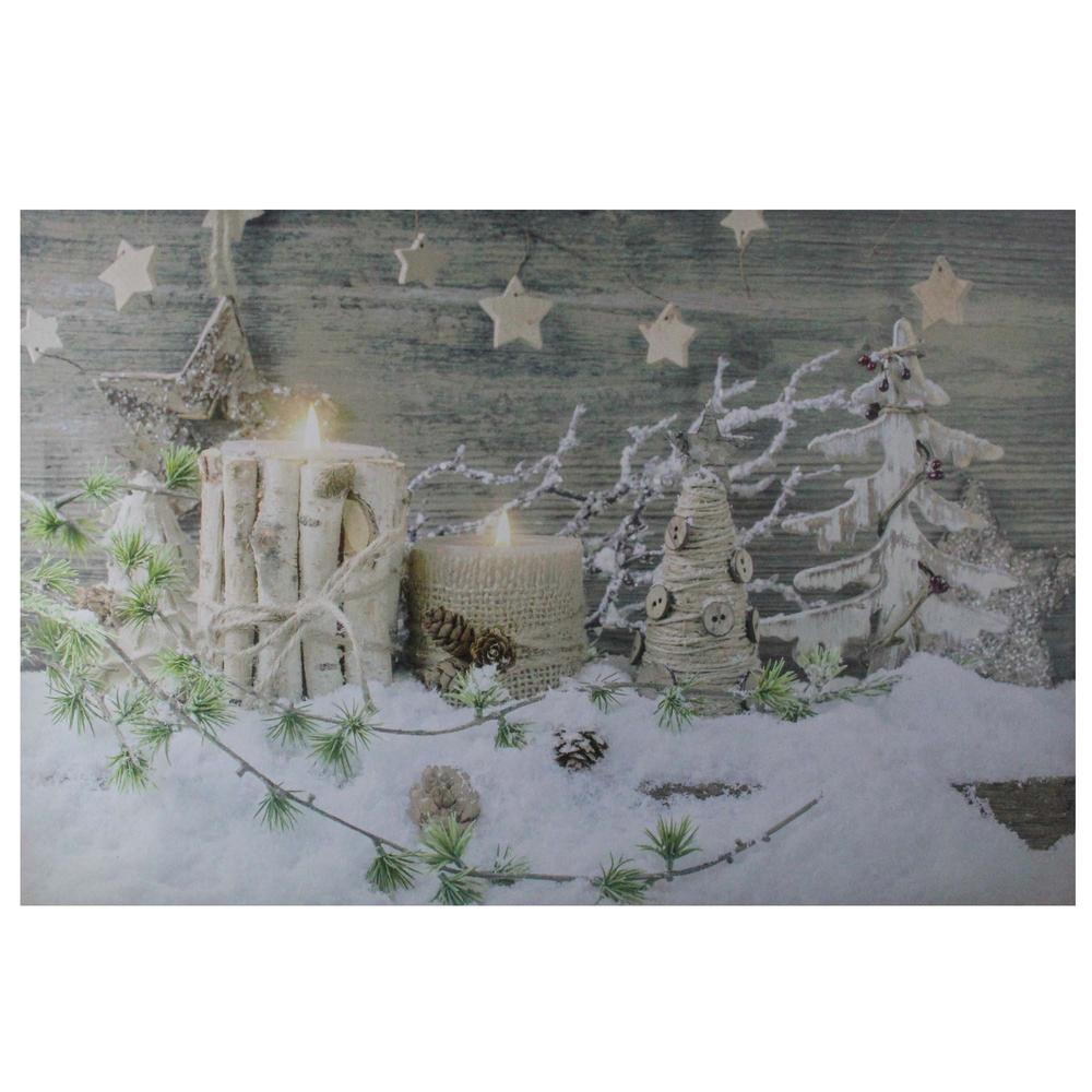 Country Rustic Winter Christmas LED Lighted Canvas Wall Art 23.5" x 15.5". Picture 1