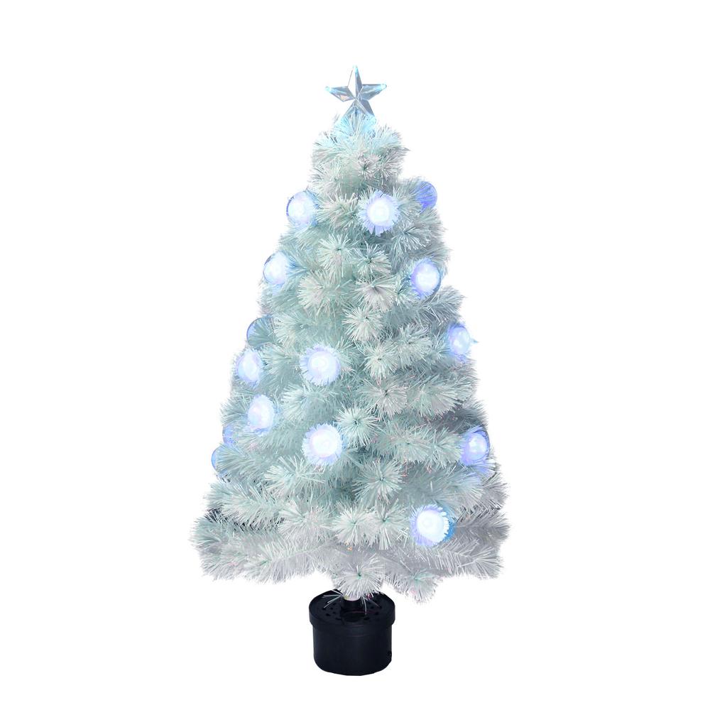 4' Pre-Lit Medium White Iridescent Fiber Optic Artificial Christmas Tree - Blue LED Lights. Picture 1